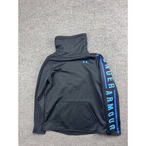 Under Armour Sweatshirt Women's Small Black Blue Logo Cowl Neck Pullover Fleece
